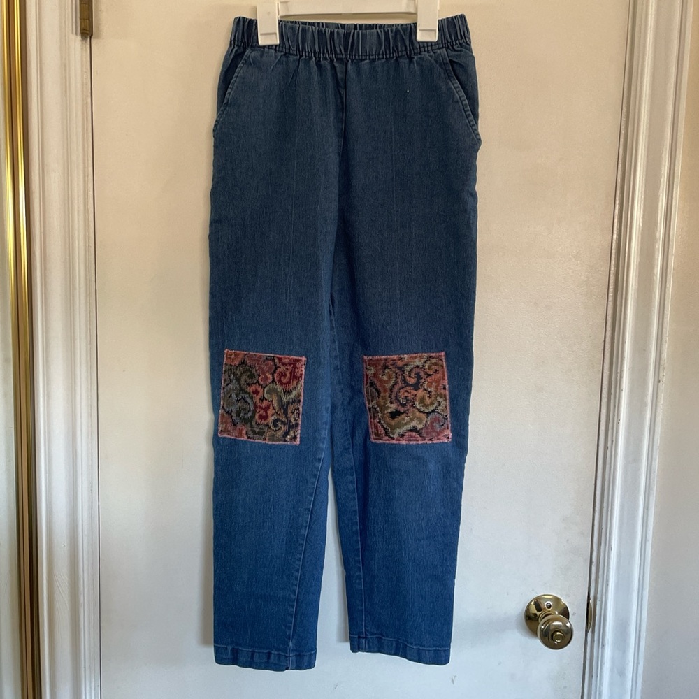 90s vintage denim pants with tapestry patches